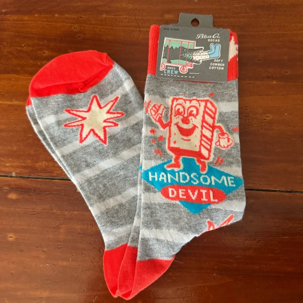 Blue Q Mens Soft Combed Cotton Crew Socks Handsome Devil Novelty size 7-12